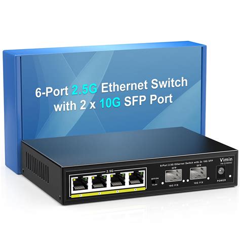 VIMIN 6 Port 2.5G Unmanaged Network Switch, 4X 2.5Gbase-T Ports, 2X 10G ...
