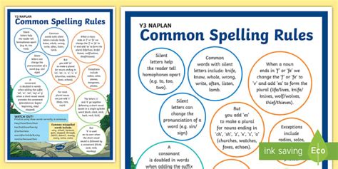 Y3 NAPLAN Common Spelling Rules Poster