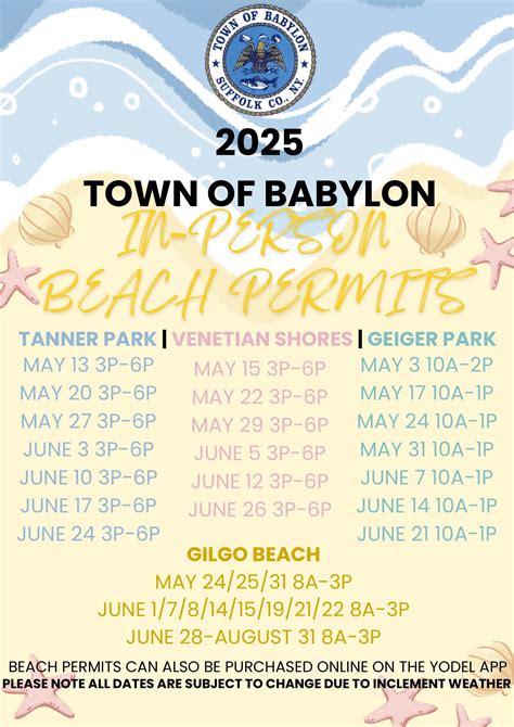 Calendar • Beach Permit Sales @ Tanner Park