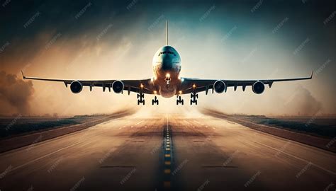 Premium Photo | Front view of airplane taking off on runway, Generative ai