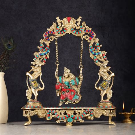 Buy Pure Brass Radha Krishna on Swing - Handcrafted with Natural Stones ...