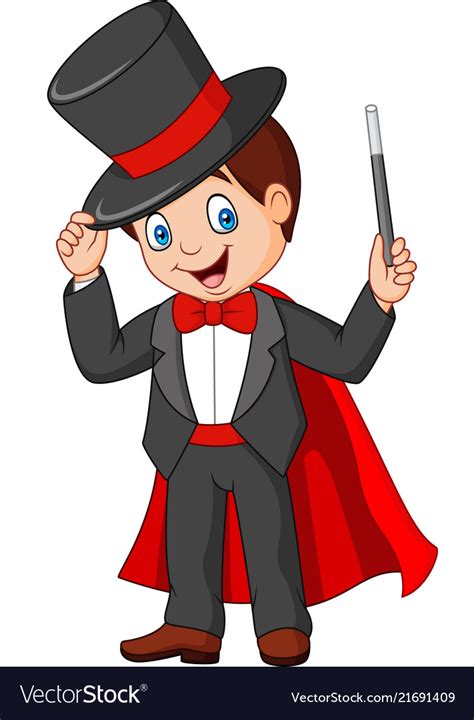 Cartoon magician holding magic wand Royalty Free Vector
