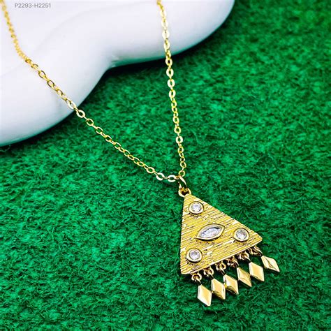 Triangle Cubic Zirconia 18K Beaten Gold Pendant Chain For Women – ZIVOM