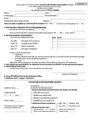 Fillable Online sot et byu Application - School of Technology Fax Email ...