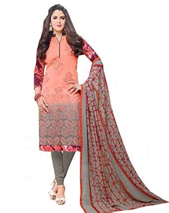 Buy Nikki Fab Multicolour Chanderi Cotton Embroidered Unstitched Dress ...