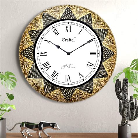 Buy CRAFTEL Brass and Wooden Roman Dial Wall Clock Round Vintage Clock ...