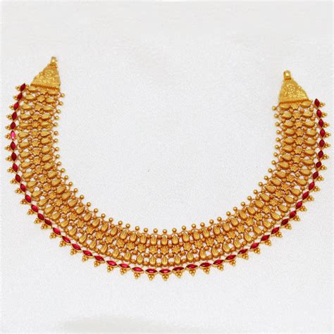Buy Temple Design With Red Stone Necklace in India | Chungath Jewellery ...