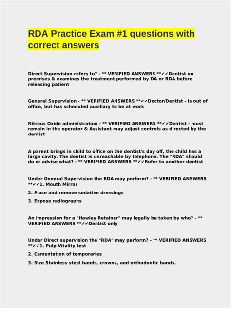 RDA Practice Exam -1 questions with correct answers - RDA - Stuvia US