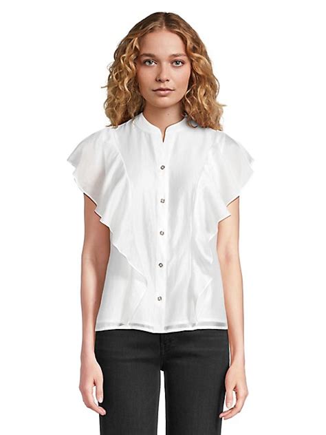 Ruffled Flutter-Sleeve Blouse