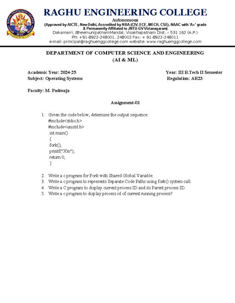 OS-Assignment-01: C Programs for Fork and Process IDs (B.Tech II Sem ...