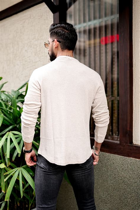Gritstones Cream Waffle Henley T-Shirt