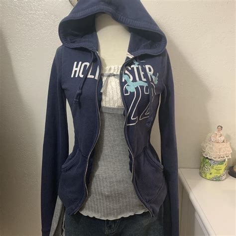 Hollister navy blue zip up hoodie 🏷️Hollister 🏷️Size... | Depop