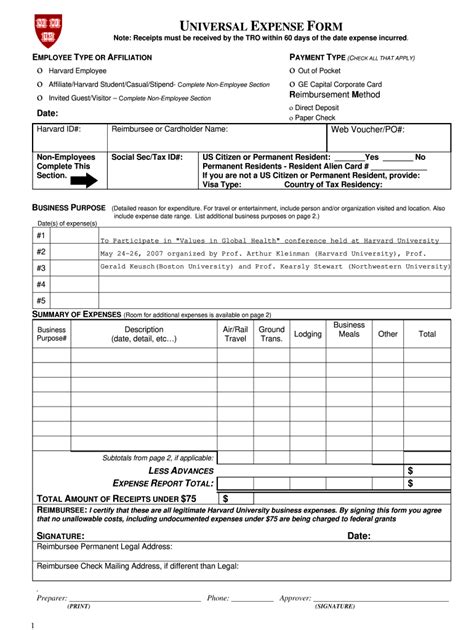 Harvard University Universal Expense Form - Fill Online, Printable ...