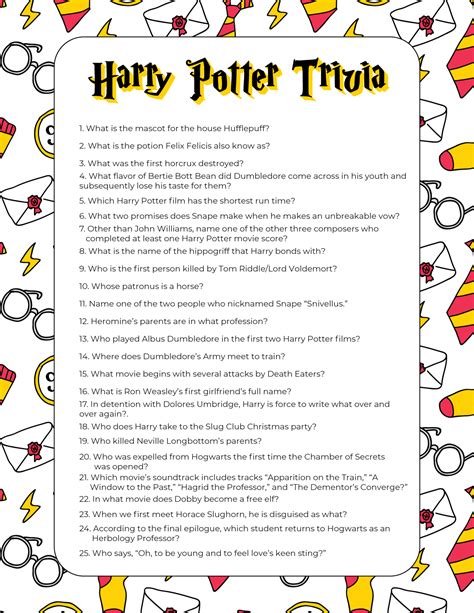 Free printable harry potter trivia questions – Artofit