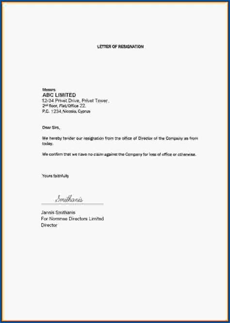 Image result for Simple Resignation Letter Sample