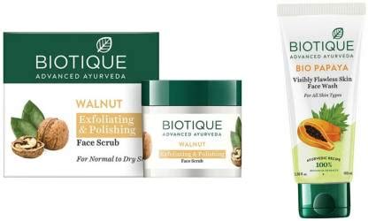 BIOTIQUE Walnut Face Scrub 75gm & Papaya Face Wash 100 ML Price in ...