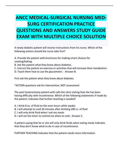 ANCC MEDICAL-SURGICAL NURSING MED-SURG CERTIFICATION PRACTICE QUESTIONS ...
