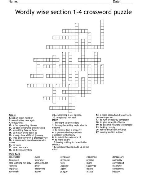 Wordly wise section 1-4 crossword puzzle - WordMint