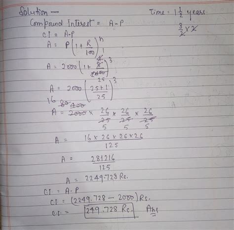 the compound interest on rupees 2000 @ 8% per annum for 1 and half ...