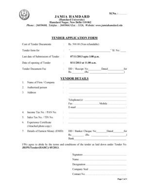 Fillable Online TENDER APPLICATION FORM Fax Email Print - pdfFiller