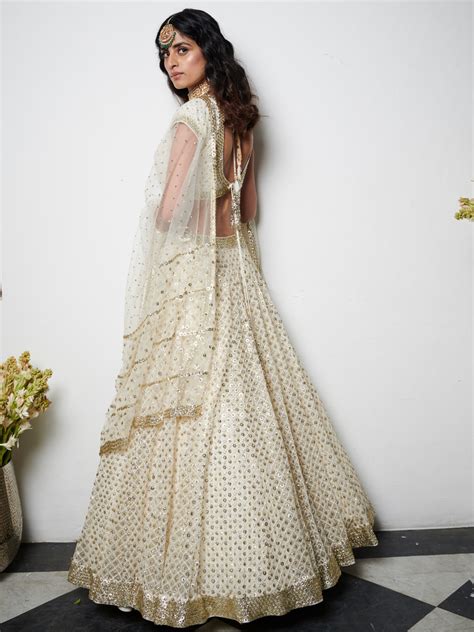 Ivory Sequins And Mirror-Work Lehenga Set – abhinavmishra