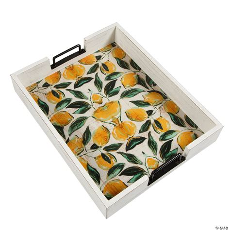 Ophelia & Co. 10 x 15 x 2 1/2 Inch Lemon & Leaves Wood Serving Tray ...