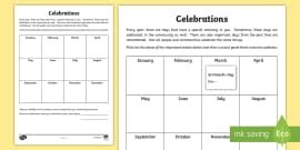 Celebrations Research Worksheet / Worksheet