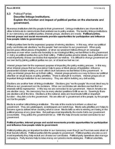 Linkage Institutions - case study - 1 Room 2B HIVE mrreview 5 Political ...