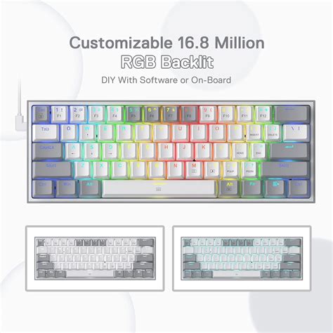 Redragon K617 Fizz 60% Wired RGB Gaming Keyboard, 61 Keys Compact Mech ...