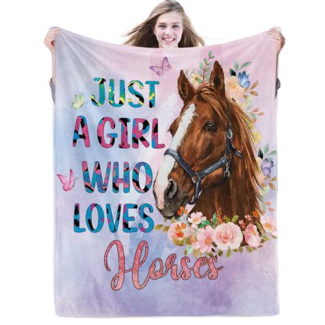 Kainsy Just a Girl Who Loves Horses Blanket for Girls Horse Flower ...