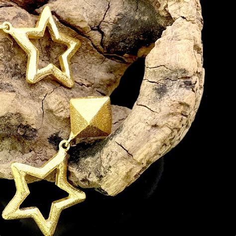 Gold plated Handmade Pyramid Design with Star Drop and Dangle Earring ...