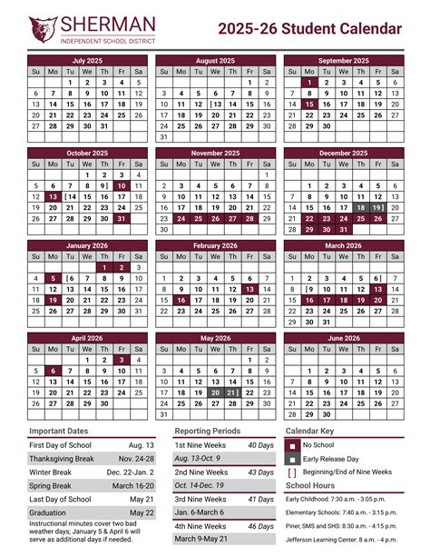 Sherman Independent School District Calendar 25-26 Revised pdf - EduCounty