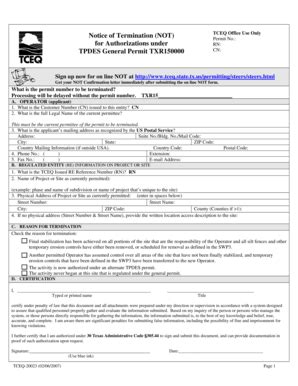 Fillable Online Notice of Termination NOT for Authorizations under ...