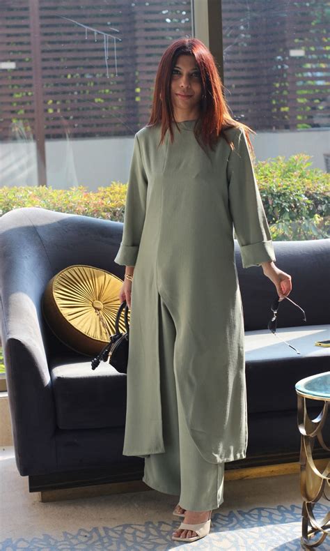 Sage Green High Neck Front Slit Textured Co-ord – Baareeki