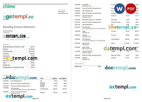 Editable Printable Chime Bank Statement Pdf/editable Bank Statement ...