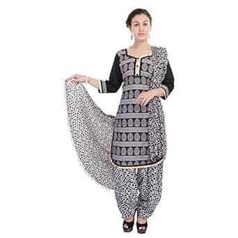 Buy Lamizor Black Printed Cotton Patiala Suit (stitched) at Amazon.in