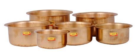 (6 Pieces) 100% Pure Brass Bhagoni Set/Patila Set/Tope Set with Spoon ...