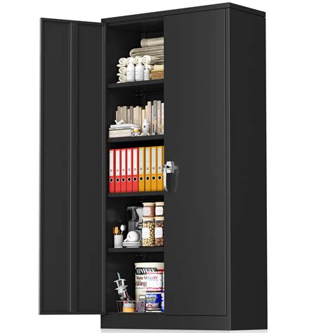 Buy GreenvellyStorage Cabinet, 72” Black Garage Steel Locking Cabinet ...