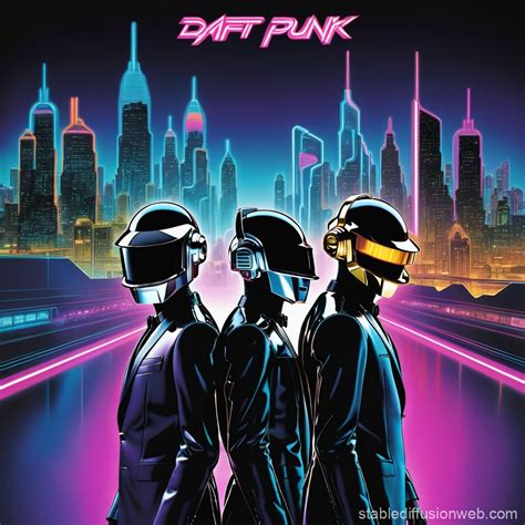 daft punk album cover in retrowave style with daft punk logo Prompts ...