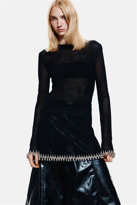 Bead-trimmed net top - Black - Ladies | H&M IN