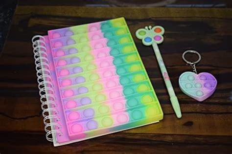 Asera Combo of Popit Fidget Diary with Popup Pen and poppit Keychain ...