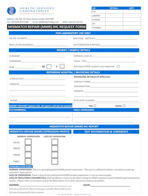 Fillable Online MISMATCH REPAIR (MMR) IHC REQUEST FORM Fax Email Print ...