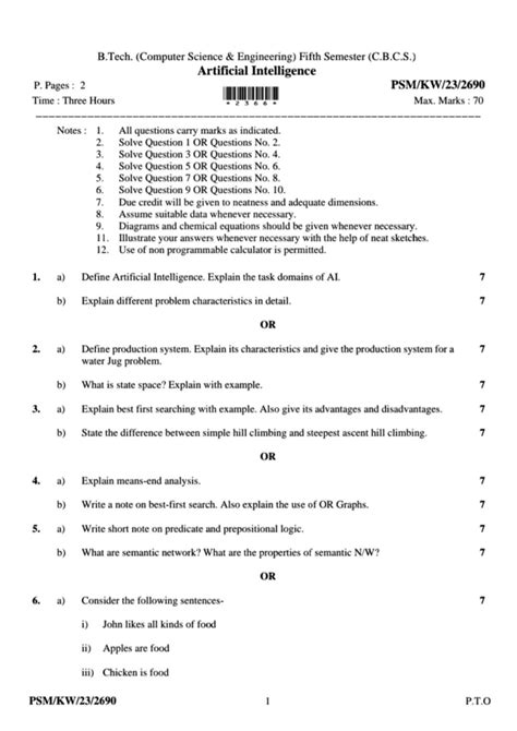 Artificial Intelligence PYQ - B. (Computer Science Engineering) Fifth ...