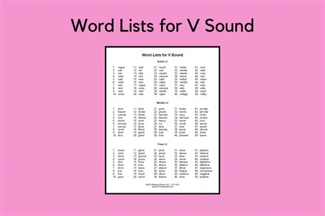Word Lists for V Sound | Speech Therapy Ideas