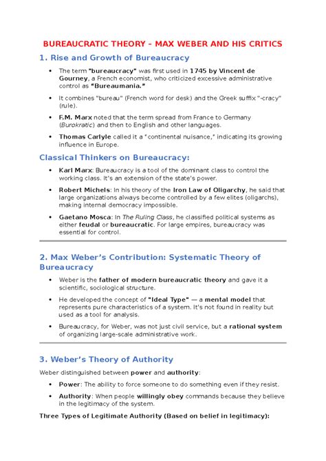 Bureaucratic Theory: Max Weber's Insights and Critiques (Course Code ...