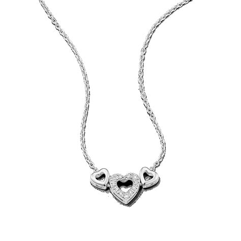 Triple Heart Diamond Necklace in Sterling Silver | Shane Co.