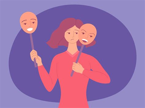 Cartoon Color Character Woman and Emotion Mask Two Faced Concept ...