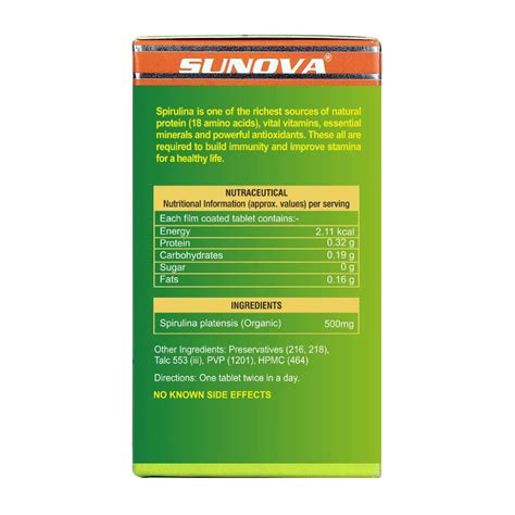 Buy SUNOVA ORGANIC SPIRULINA 60 TABLET (500 MG) Online & Get Upto 60% ...