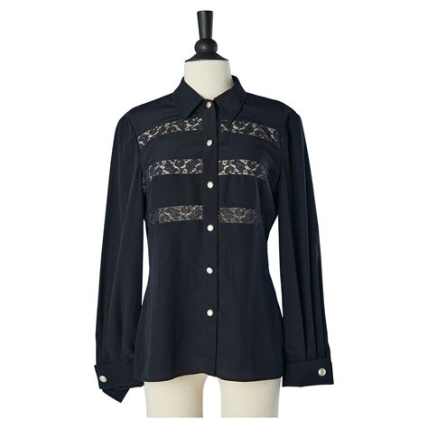 Navy blue blouse with see-through lace insert Valentino Miss V For Sale ...