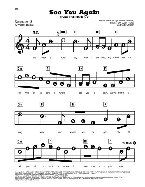 See You Again-Furious 7 Theme Numbered Musical Notation Preview